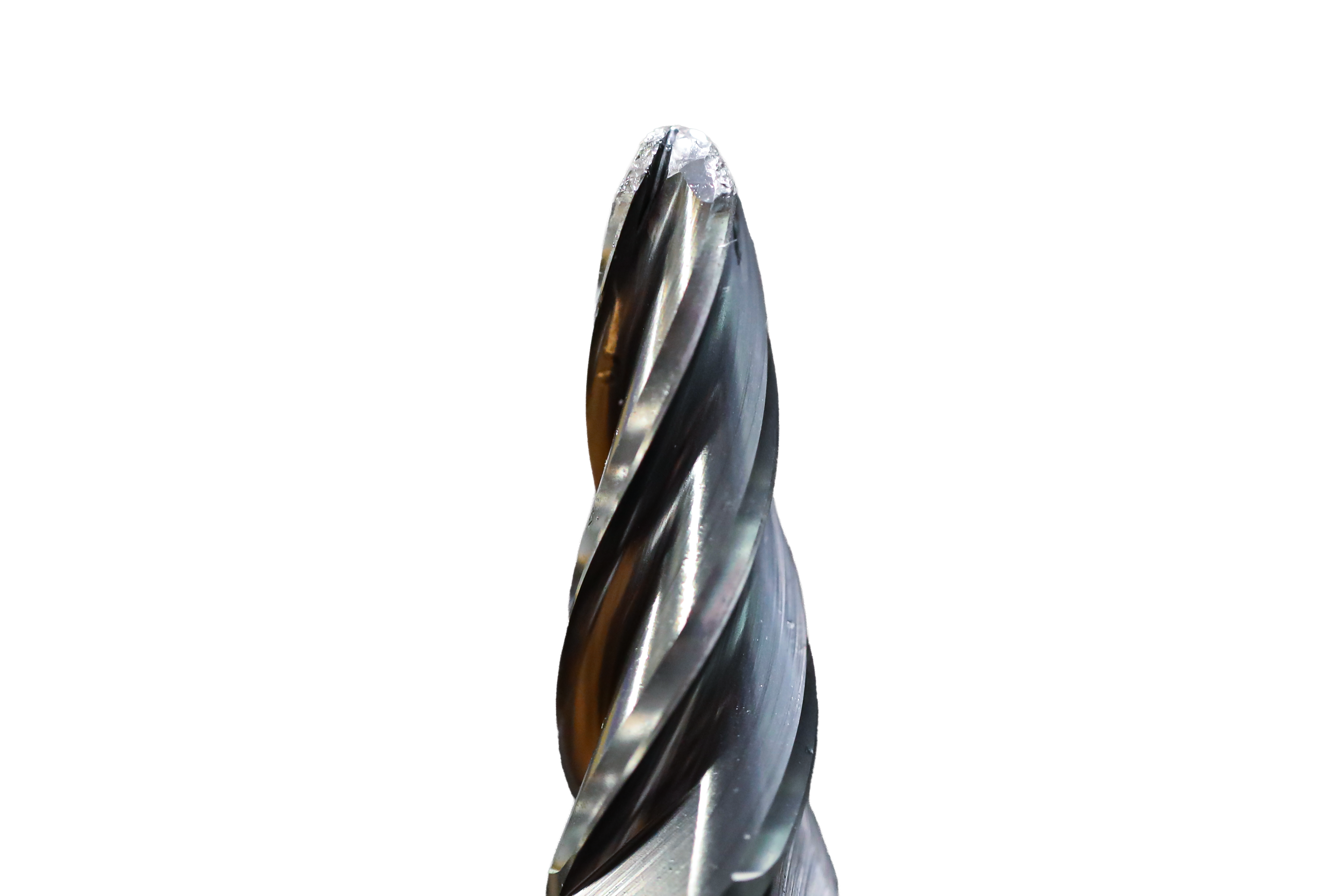 Worn carbide end mill before reconditioning