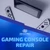 Gaming console and controllers above a blue banner with the Device Pro Solutions logo and “Gaming Console Repair” text.
