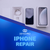 iPhone beside its box and charging accessories, above a blue banner with the Device Pro Solutions logo and “iPhone Repair” text.