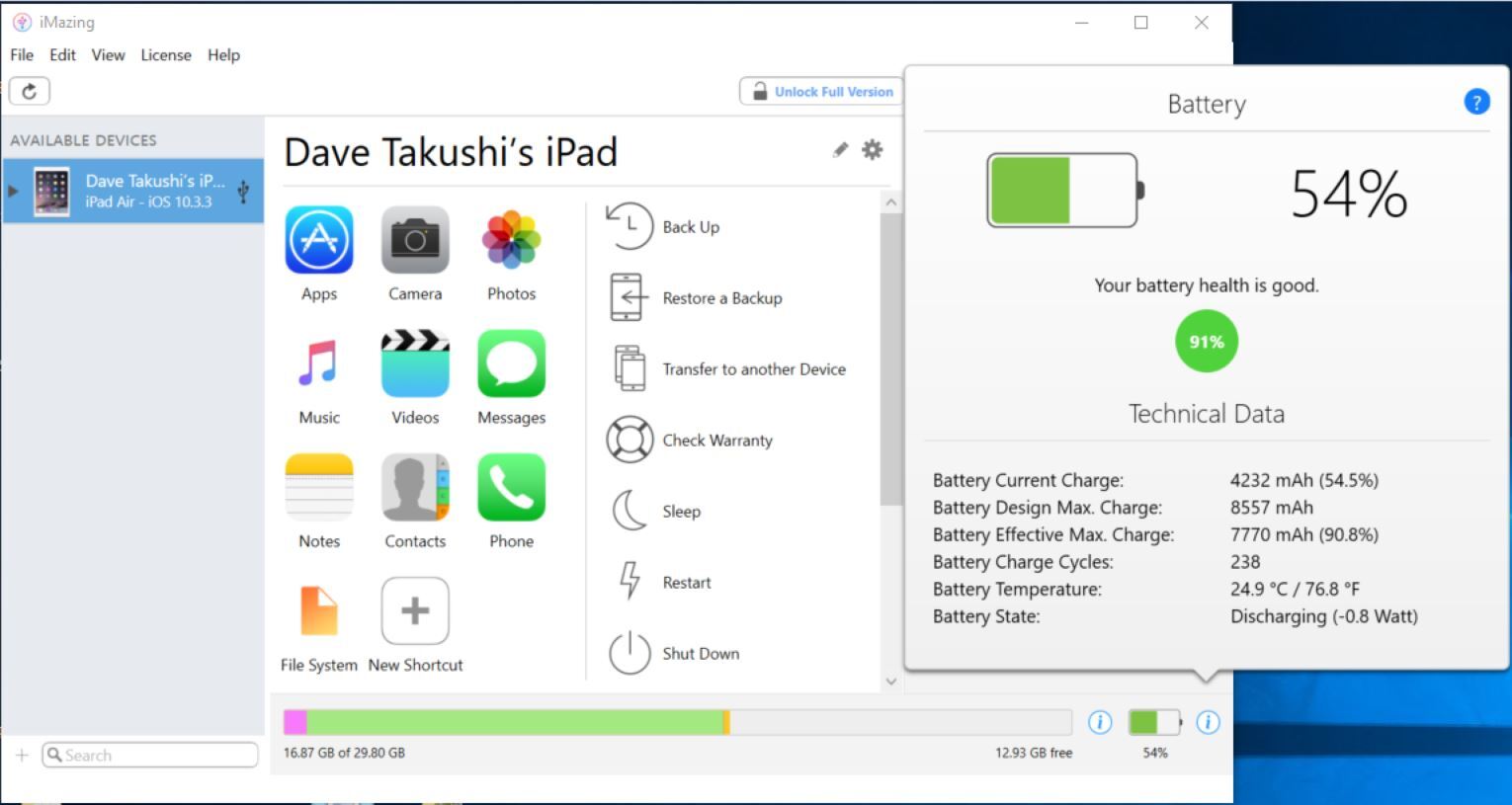 iMazing Battery Data