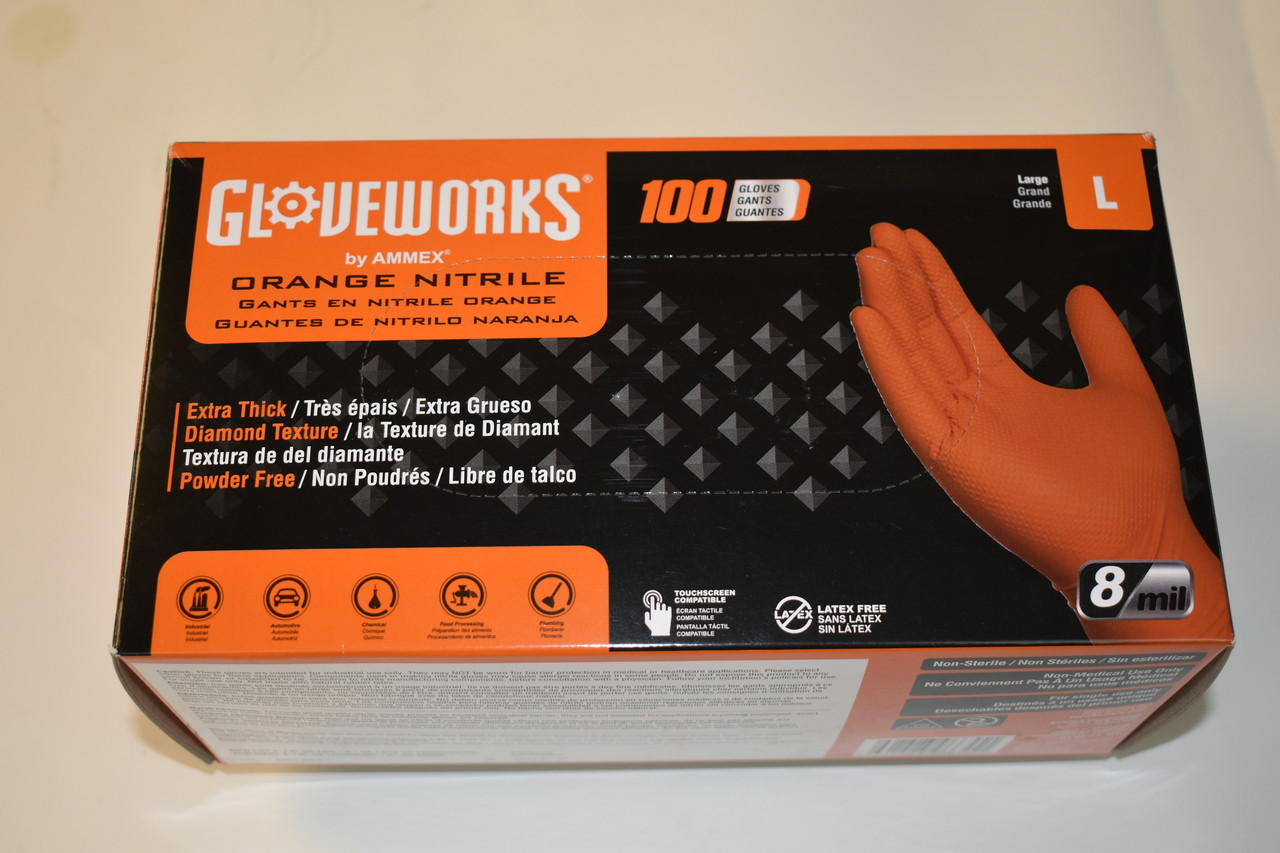 GLOVEWORKS ORANGE NITRILE GLOVES XXL