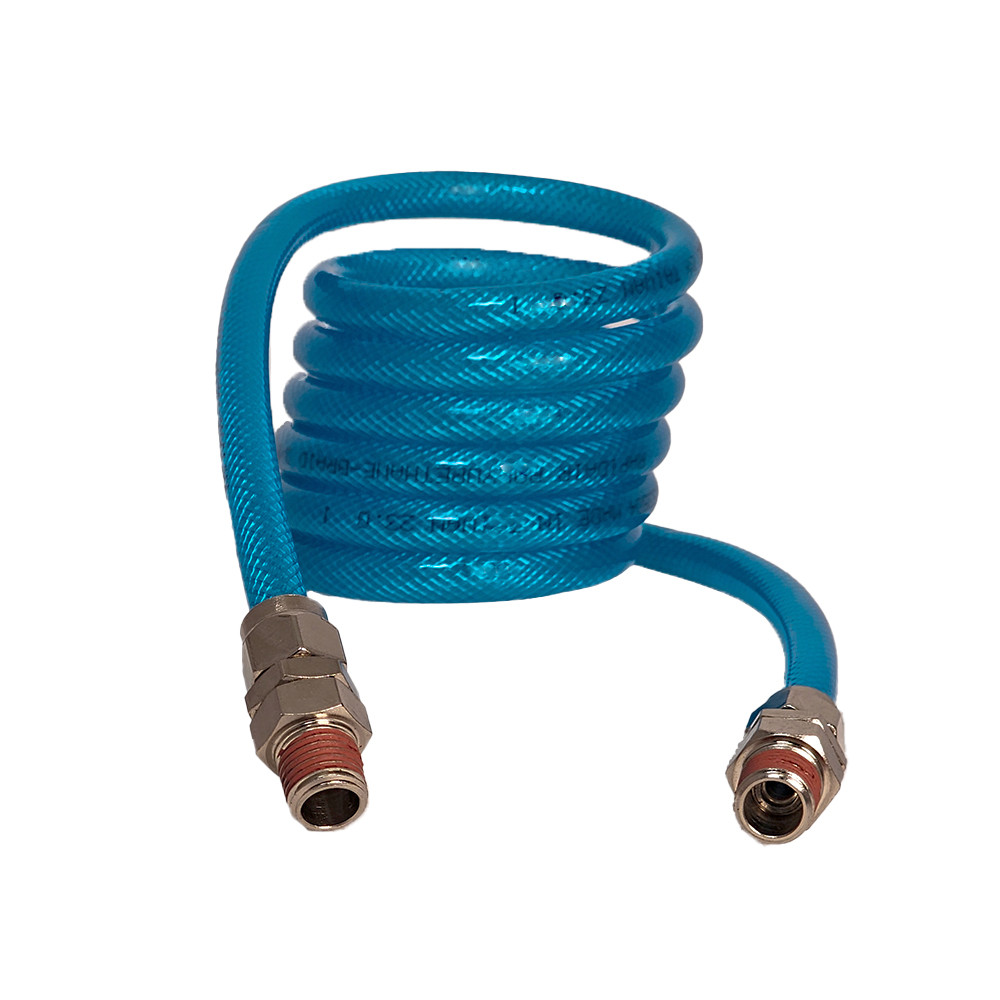 6' COIL HOSE 1/4″ MALE NPT SWIVEL ENDS – REINFORCED POLYURETHANE