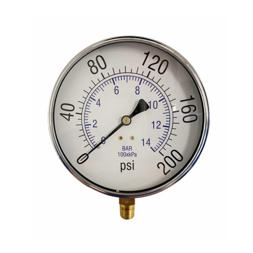 Bottom Mount Pressure Gauge 0-200 PSI, 1/4″ MNPT