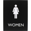 Lorell Restroom Sign - 1 Each - Women Print/Message - 6.4" Width x 8.5" Height - Rectangular Shape - Surface-mountable - Easy Readability, Braille - Plastic - Black