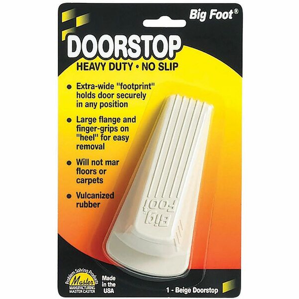 Big Foot Doorstop, Beige - Heavy-Duty, No-Slip, 100% Rubber, 4-3/4"L x 2-1/4"W x 1-1/4"H, 1/pk