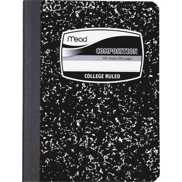 Mead Composition Book - Sewn - 7 1/2" x 9 3/4" - White Paper - Black Marble Cover - 1 Each