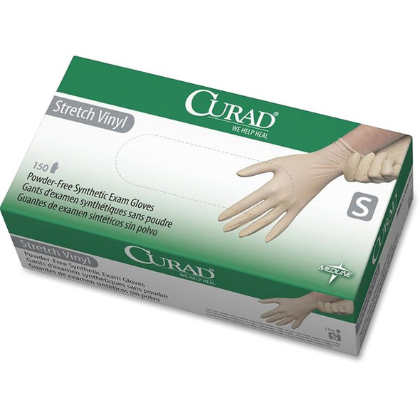 Medline Powder-free Stretch Vinyl Exam Gloves - Small Size - Cream - Stretchable, Latex-free, Non-sterile - For Multipurpose - 150 / Box - 9.50" Glove Length