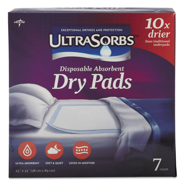 Ultrasorbs Disposable Dry Pads, 23" x 35", White, 7/Box, 6/Carton