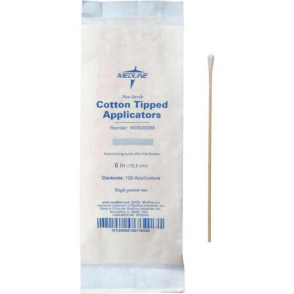 Medline Nonsterile Cotton-Tip Applicators - 6" - 1000/Box - White