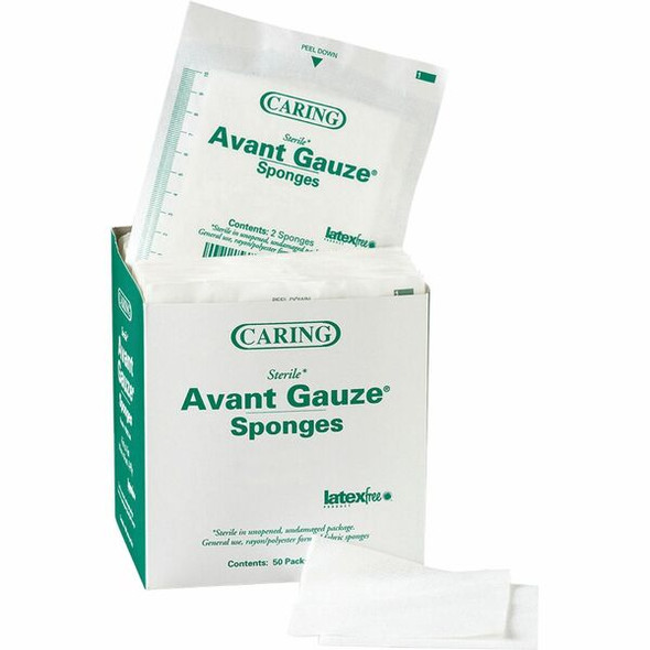 Medline Avant Sterile Gauze Sponges - 4 Ply - 2" x 2" - 50/Box - White