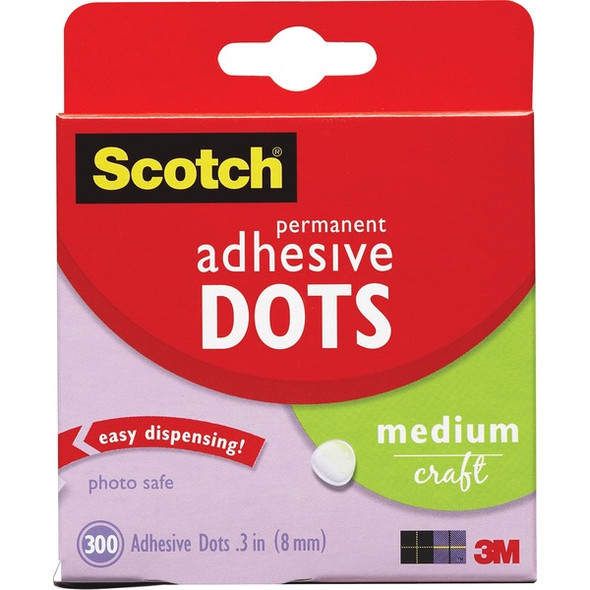 Scotch Adhesive Dots - 0.30" Length x 0.30" Width - Dispenser Included - For Paper, Wood, Metal, Card, Scrapbooking, Foam - 300 / Box - Clear