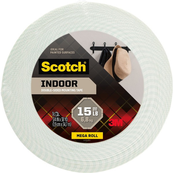 Scotch Double-Coated Foam Mounting Tape - 38 yd Length x 0.75" Width - 1" Core - 0.06 mil - Temperature Resistant, Long Lasting - For Multipurpose - 1 / Roll - White