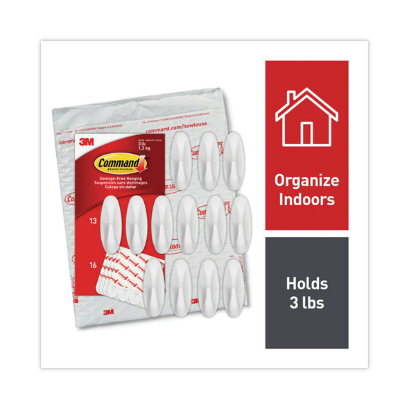 Designer Hooks, Medium, Plastic, White, 3 lb Capacity, 13 Hooks and 16 Strips/Pack