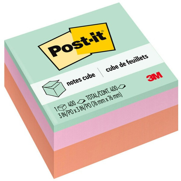 Post-it&reg; Super Sticky Notes Cubes - 3" x 3" - Square - 400 Sheets per Pad - Multicolor - Sticky, Adhesive - 1 Each