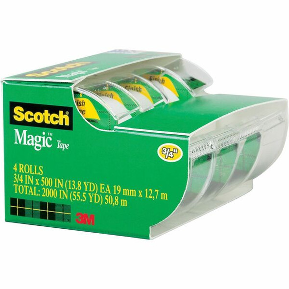 Scotch Nonyellowing Magic Tape Dispenser - 25 ft Length x 0.75" Width - 1" Core - Dispenser Included - Handheld Dispenser - For Sealing, Packing - 4 / Pack - Matte - Clear