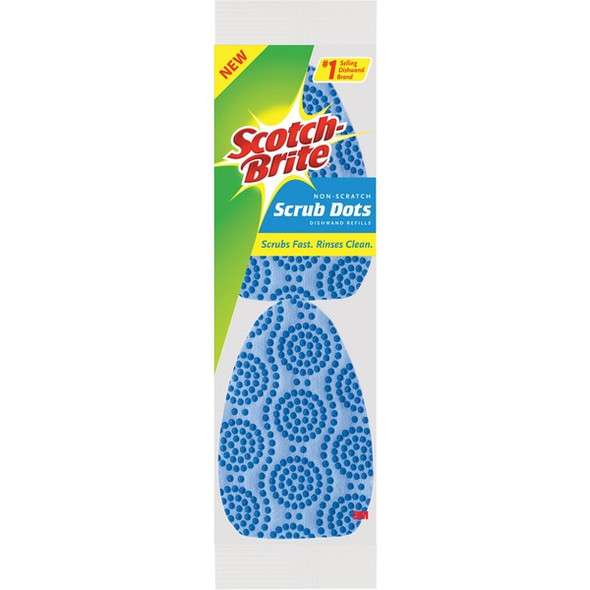 Scotch-Brite Scrub Dots Dishwand Refill - 3.5" Width x 4.4" Length - 2/Pack - Cellulose, MicroFiber - Blue