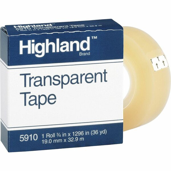 Highland Transparent Light-duty Tape - 36 yd Length x 0.75" Width - 1" Core - Acrylic - Polypropylene Backing - For Mending, Sealing, Protecting, Holding - 1 / Roll - Clear