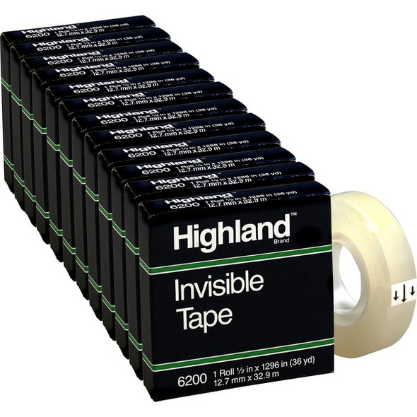 Highland 1/2"W Matte-finish Invisible Tape - 36 yd Length x 0.50" Width - 1" Core - For Mending, Splicing, Holding - 12 / Box - Matte - Clear