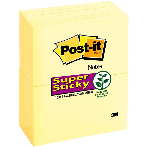 Post-it&reg; Super Sticky Notes - 1080 - 3" x 5" - Rectangle - 90 Sheets per Pad - Unruled - Yellow - Paper - Self-adhesive - 12 / Pack