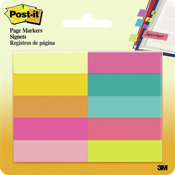 Post-it&reg; Page Markers - 1/2"W - Bright Colors - 500 x Assorted - 0.50" x 2" - Rectangle - Unruled - Assorted - Paper - Self-adhesive, Removable, Reusable, Repositionable - 500 / Pack