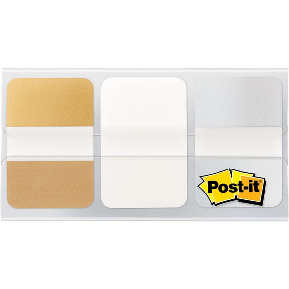 Post-it&reg; Durable Tabs - 12 Tab(s)/Set - 1" Tab Height x 1.50" Tab Width - Gold, Silver Tab(s) - Removable - 36 / Pack