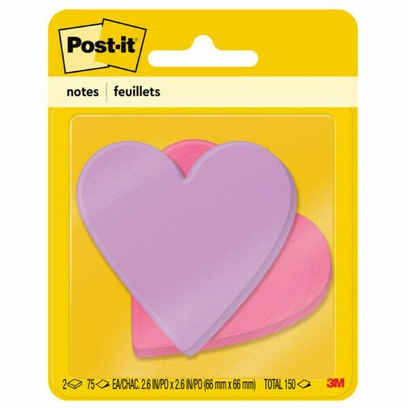 Post-it&reg; Die-Cut Notes - 3" x 3" - Star, Heart - 75 Sheets per Pad - Unruled - Purple, Pink - Self-adhesive, Self-stick - 1 / Pack
