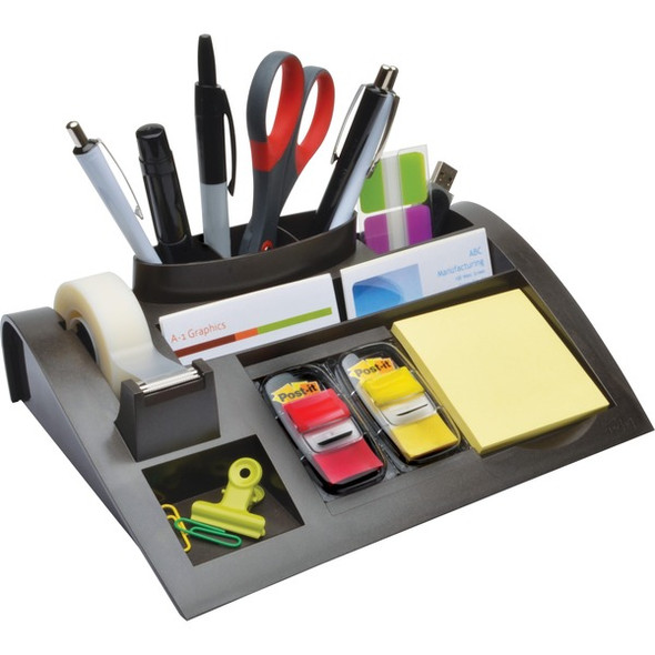 Post-it&reg; Notes Kit Desk Organizer - 7 Compartment(s) - 2.8" Height x 10.3" Width x 6.8" DepthDesktop - Black - Plastic - 1 Each