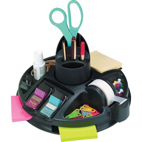 3M Rotary Desktop Organizer - 5.5" Height x 9.5" Width x 9.5" DepthDesktop - Non-skid - 15% Recycled - Black - Plastic - 1 Each