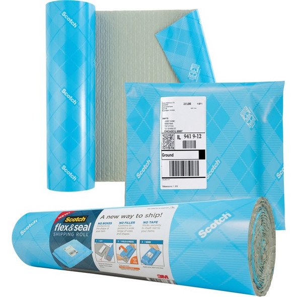 Scotch Flex & Seal Shipping Roll - 15" Width x 10 ft Length - Durable, Water Resistant, Tear Resistant, Cushioned, Recyclable - Blue - 1Each