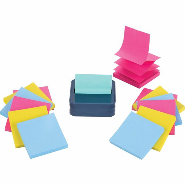 Post-it&reg; Notes Dispenser and Dispenser Notes - 3" x 3" Note - 90 Sheet Note Capacity - Washed Denim, Citron Yellow, Power Pink