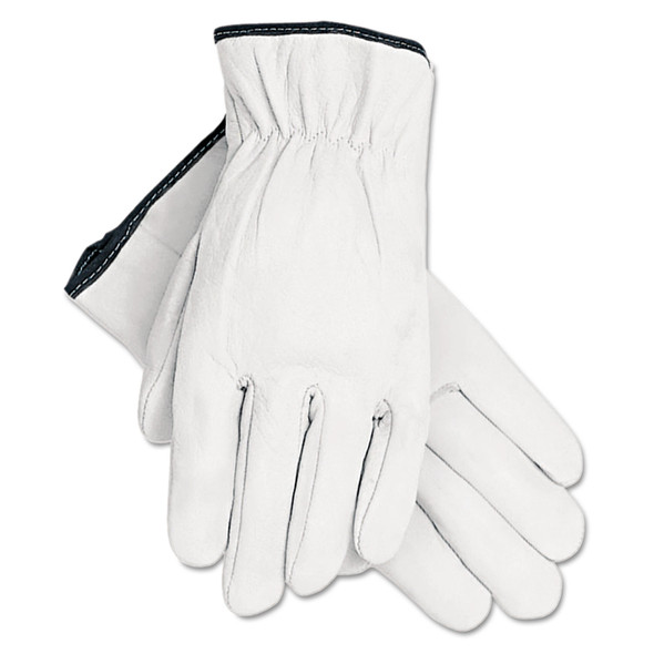 Grain Goatskin Driver Gloves, White, Large, 12 Pairs