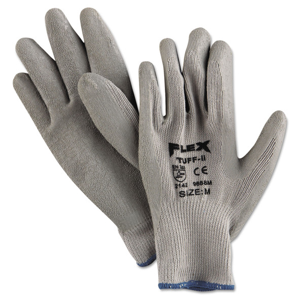 FlexTuff Latex Dipped Gloves, Gray, Medium, 12 Pairs