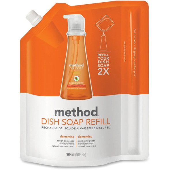 Method Dish Soap Refill - 36 fl oz (1.1 quart) - Clementine Scent - 6 / Carton - Orange