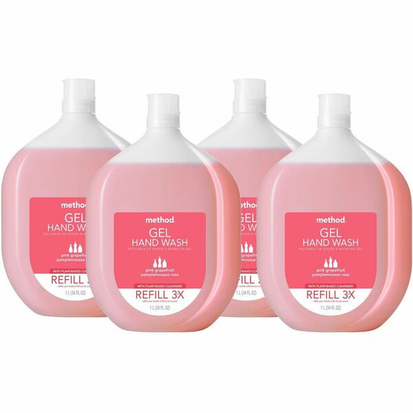 Method Pink Grapefruit Gel Hand Wash - Pink Grapefruit ScentFor - 12 fl oz (354.9 mL) - Bottle Dispenser - Hand - Light Pink - Refillable, Cruelty-free, Paraben-free, Phthalate-free - 4 / Carton