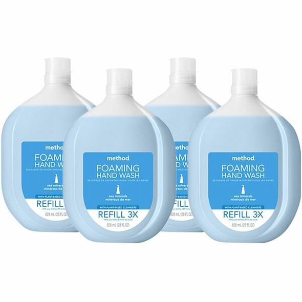 Method Sea Minerals Gel Hand Wash Refill - Sea Mineral ScentFor - Bottle Dispenser - Hand - Light Blue - Refillable, Cruelty-free, Paraben-free, Phthalate-free - 4 / Carton