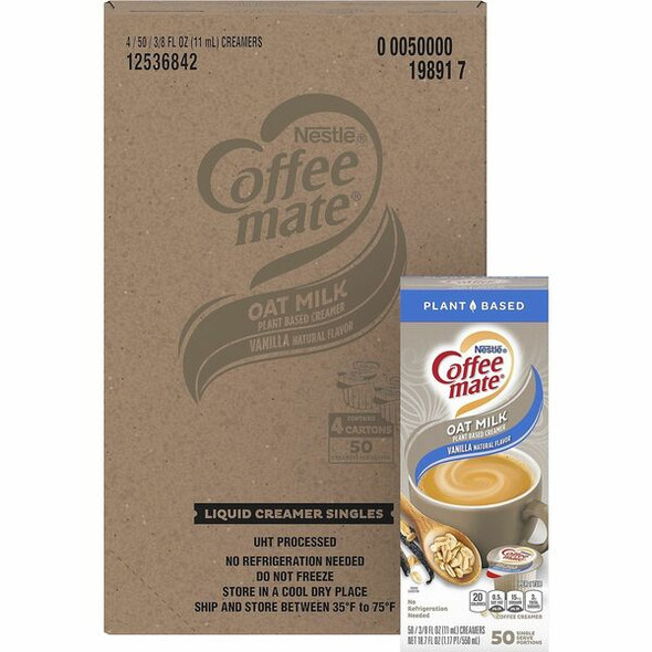 Coffee mate Oat Milk Vanilla Liquid Creamer Singles - Vanilla Flavor - 0.38 fl oz (11 mL) - 4/Carton - 50 Per Box