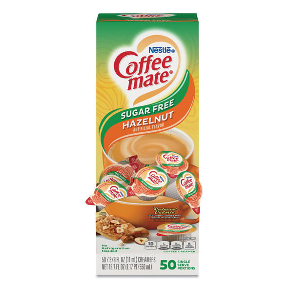 Liquid Coffee Creamer, Sugar Free Hazelnut, 0.38 oz Mini Cups, 50/Box