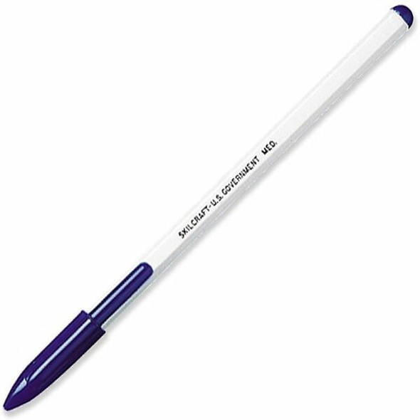 AbilityOne  SKILCRAFT Stick Pen - Medium Pen Point - Blue - White Barrel - 1 Dozen