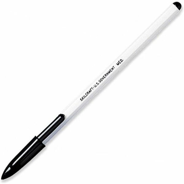 AbilityOne  SKILCRAFT Stick Pen - Medium Pen Point - Black - White Barrel - 1 Dozen