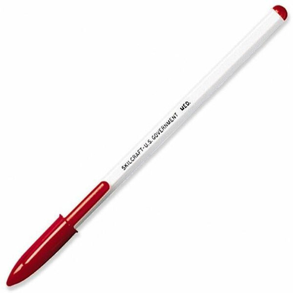 AbilityOne  SKILCRAFT No Fade Stick Pen - Medium Pen Point - Red - White Barrel - 1 Dozen