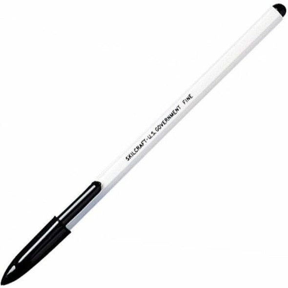 AbilityOne  SKILCRAFT Stick Pen - Fine Pen Point - Black - White Barrel - 1 Dozen