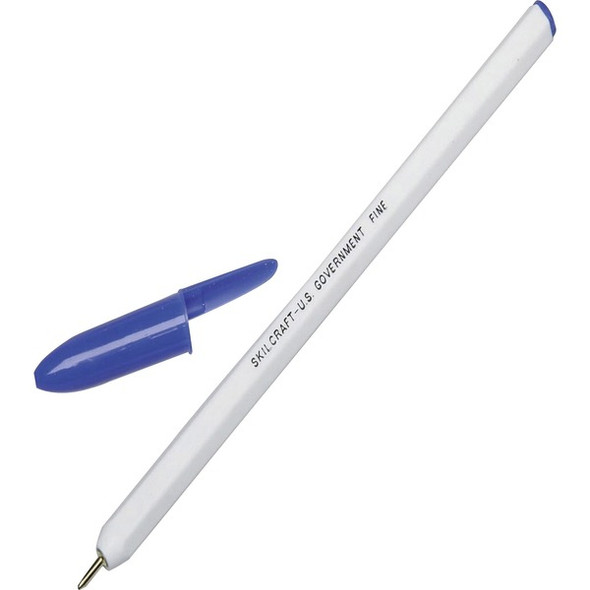 AbilityOne  SKILCRAFT Stick Pen - Blue Ink - White Barrel - 12 / Dozen
