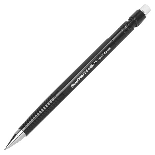 AbilityOne  SKILCRAFT Sliding Metal Sleeve Mechanical Pencil - 0.9 mm Lead Diameter - Black Barrel - 1 Dozen