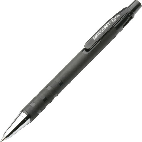 AbilityOne  SKILCRAFT Rubberized Barrel Retractable Ballpoint Pen - Fine Pen Point - Refillable - Retractable - Black - Rubber Barrel - 1 Dozen