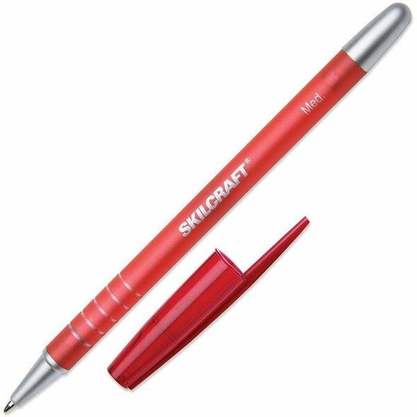 AbilityOne  SKILCRAFT Rubberized Ballpoint Stick Pen - Red Ink - 12 / Box