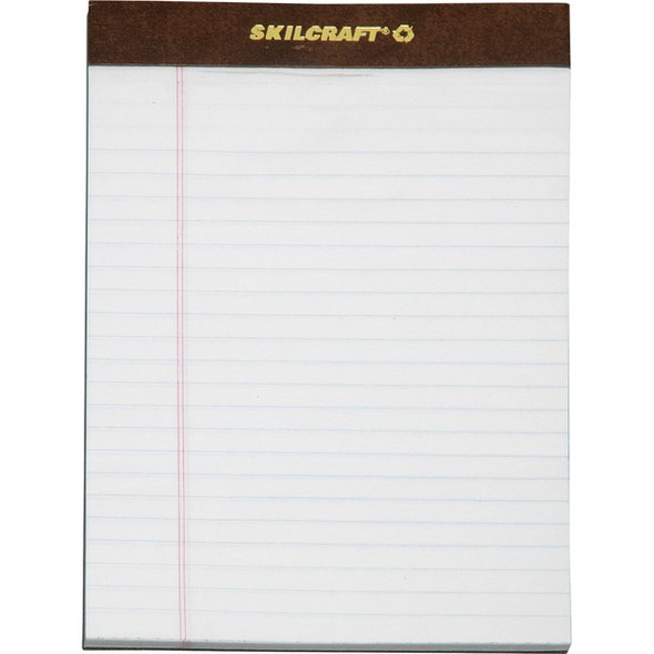 AbilityOne  SKILCRAFT Perforated Writing Pad - 50 Sheets - 16 lb Basis Weight - 5" x 8" - White Paper - Back Board, Perforated, Leatherette Head Strip, Heavyweight - Recycled - 1 Dozen