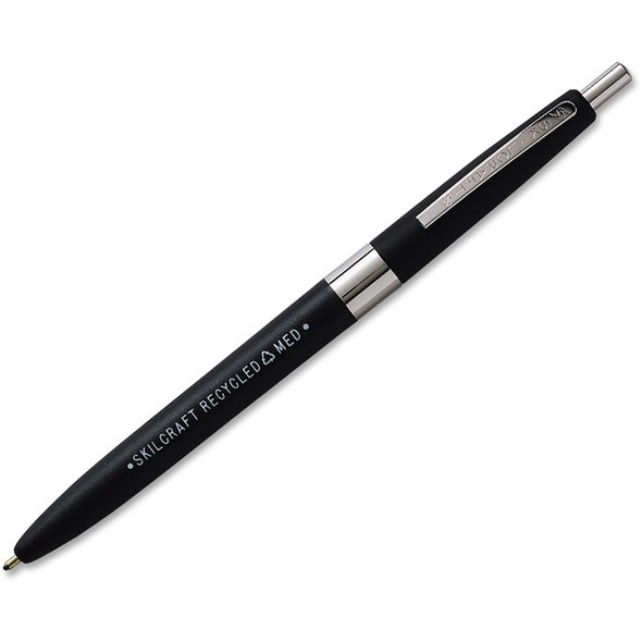 AbilityOne  SKILCRAFT Recycled Ballpoint Pen - Medium Pen Point - Retractable - Black - Plastic Barrel - 1 Dozen