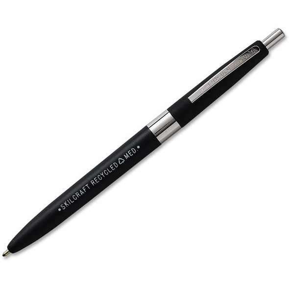 AbilityOne  SKILCRAFT Recycled Ballpoint Pen - Fine Pen Point - Retractable - Black - Plastic Barrel - 1 Dozen