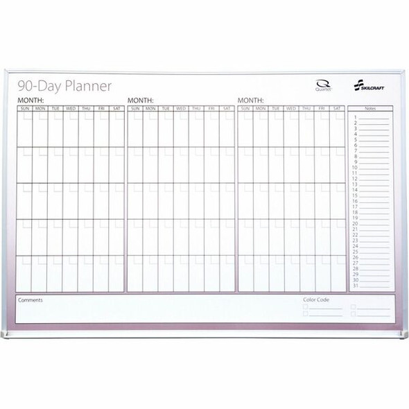 AbilityOne  SKILCRAFT 7110-01-407-0160 Dry Erase Planner - Daily - 24" x 36" - Aluminum Frame
