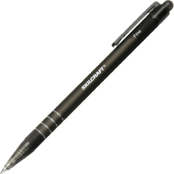 AbilityOne  SKILCRAFT Rubberized Retractable Ballpoint Pen - Fine Pen Point - Retractable - Black - Rubber Barrel - 1 Dozen